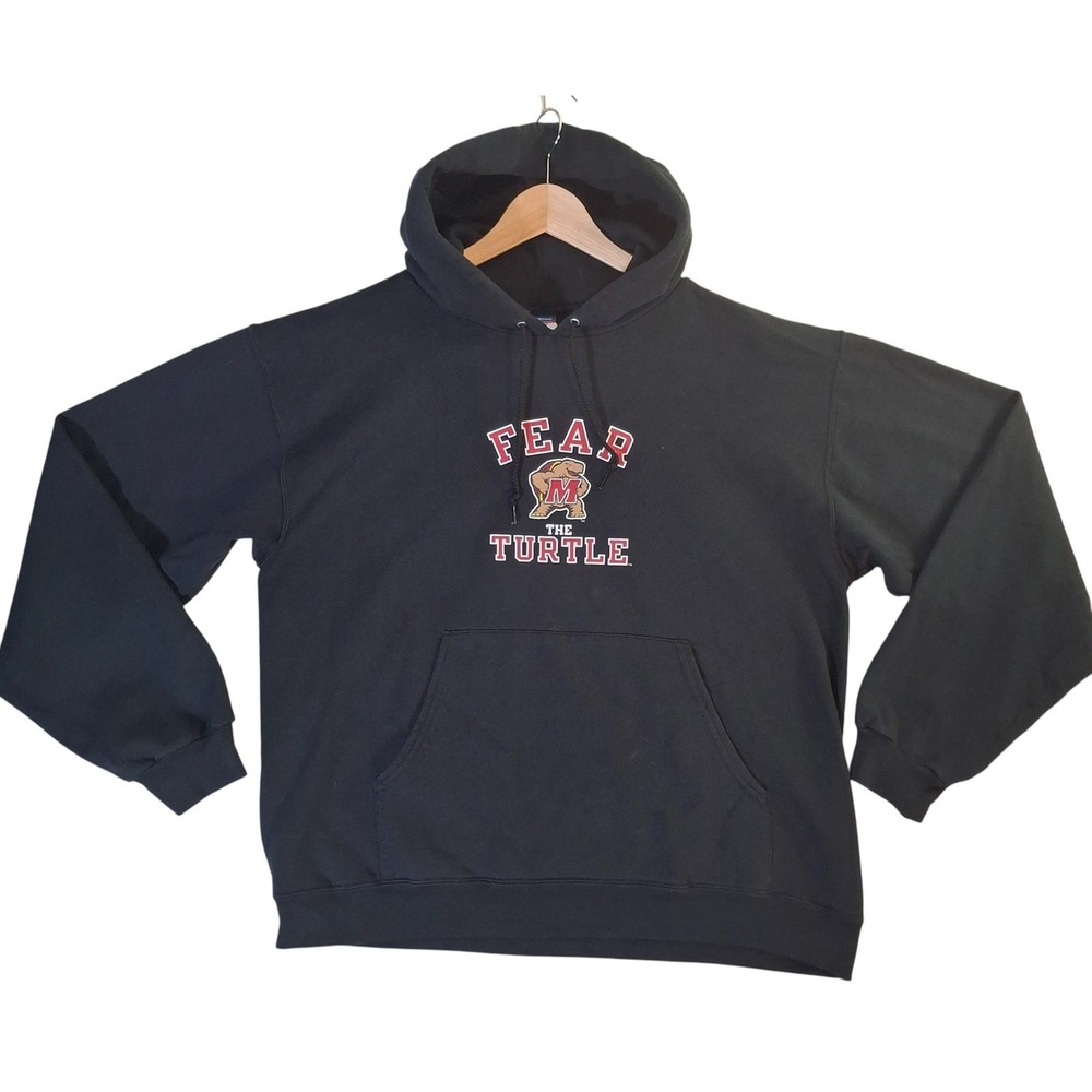 Champion Maryland Terrapins Men's Large Black Fear The Turtle Hoodie Sweatshirt
